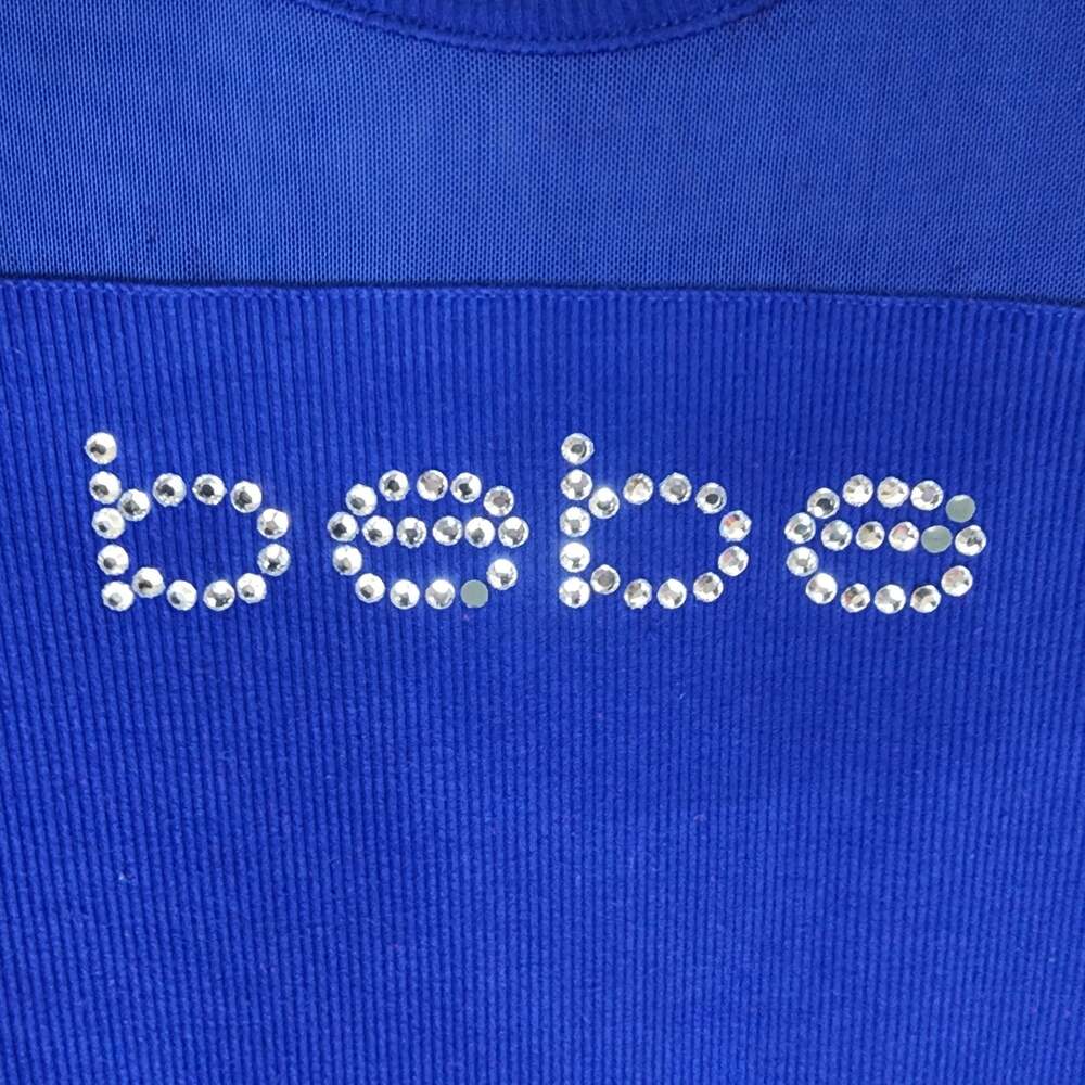 Bebe Mesh Panel Ribbed Rhinestone Logo Top Surf The Web Blue Size Large - Picture 3 of 9